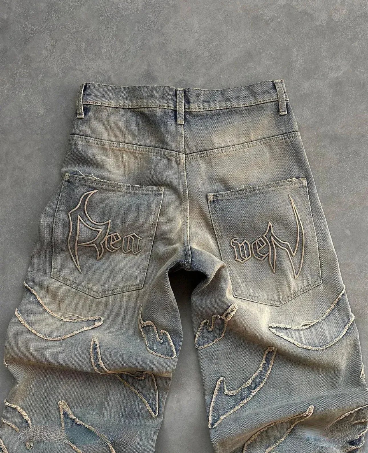 embroidered flame denim