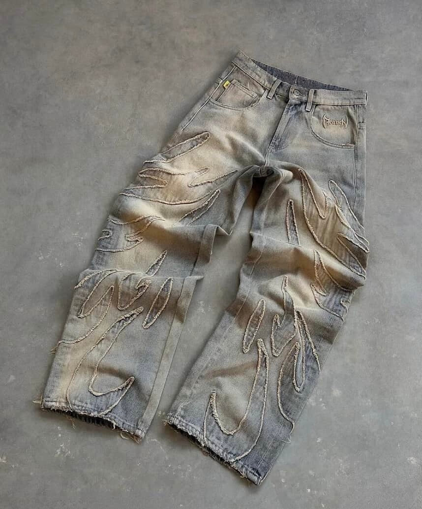 embroidered flame denim