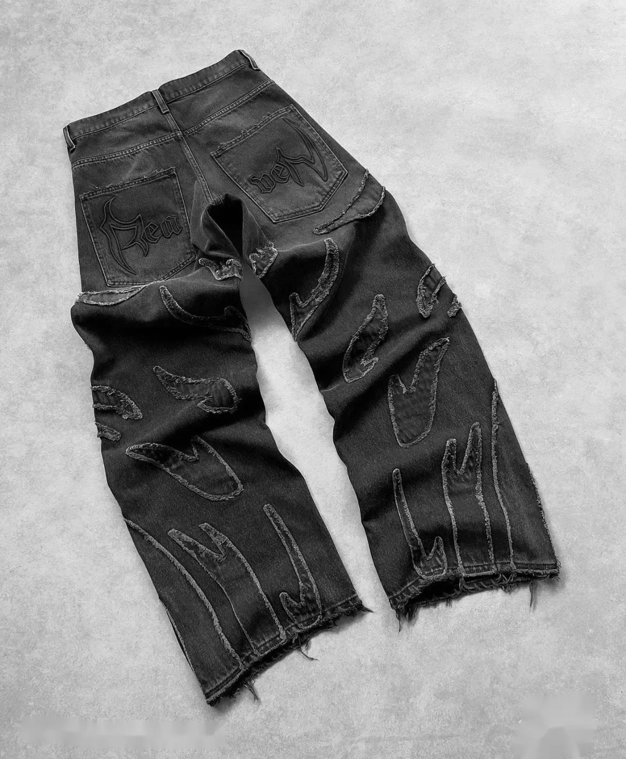 embroidered flame denim