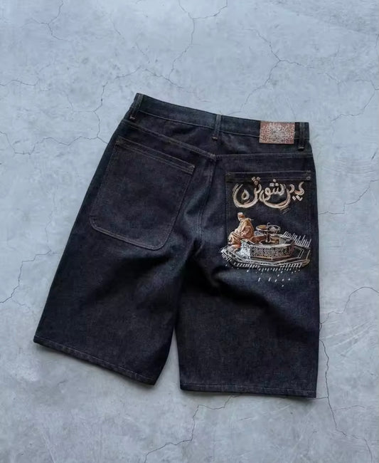 derschutze “aziza” black raw denim jorts