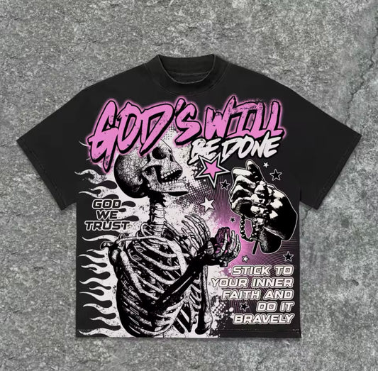 “god’s will be done” skeleton prayer tee